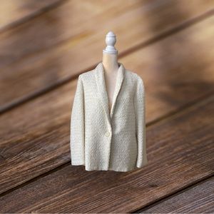 Vintage Boucle Blazer Cream Ivory One Button Closure Size 14 Vintage